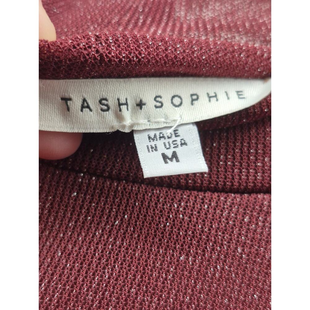 Tash+Sophie Dress Women Sz Med Burgundy Long Sleeve Turtleneck Sheer Layer 7294 - Picture 2 of 8